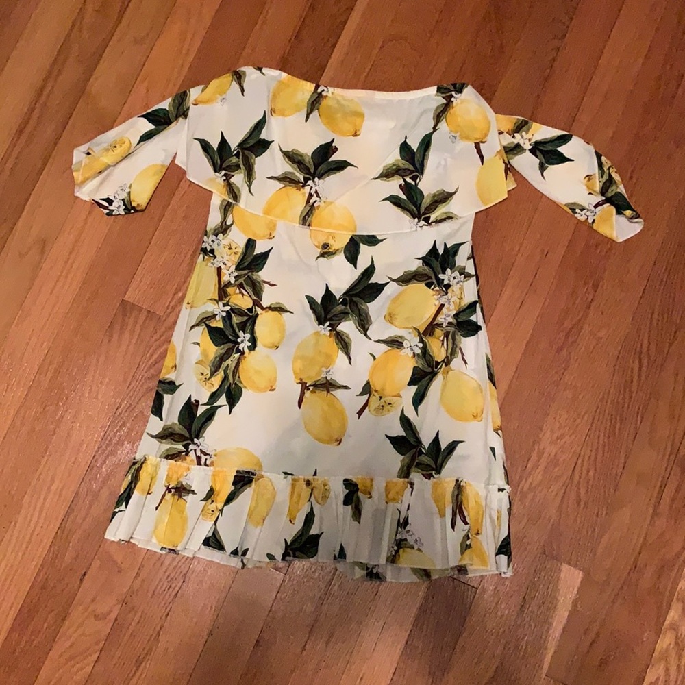 Mini off the shoulder dress with lemon design